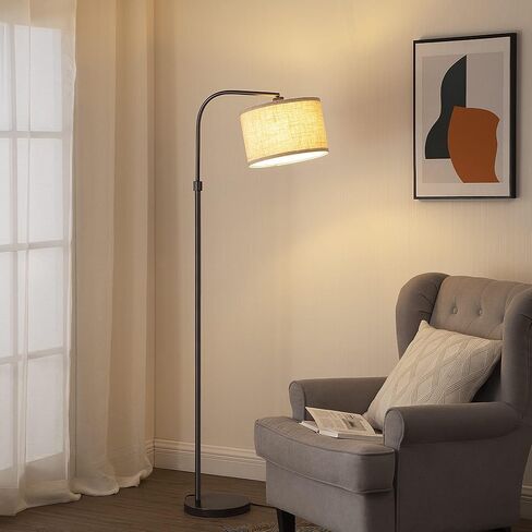 EDISHINE Arched Floor Lamps for Living Room, Standing Tall Arc Lamp with Adjustable Linen Shade, Minimalist Reading Light for Corner, Over Couch Arched Lamp for Bedroom, Office, Kids Room, Bronze in Kuwait