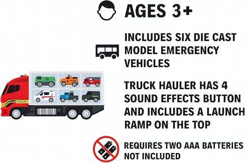 Emergency Vehicle Toy Set with Sounds and Lights, Fire Engine Vehicles in Carrier Truck, Mini Rescue Emergency Toy Trucks, Christmas Birthday Gifts for Over 3 Years Old Boys in Saudi Arabia