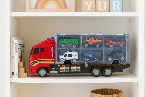 Emergency Vehicle Toy Set with Sounds and Lights, Fire Engine Vehicles in Carrier Truck, Mini Rescue Emergency Toy Trucks, Christmas Birthday Gifts for Over 3 Years Old Boys in Saudi Arabia