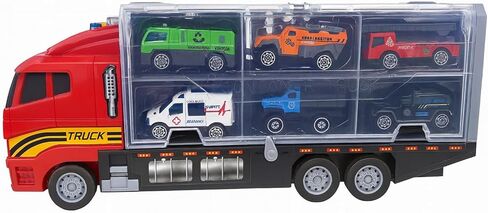 Emergency Vehicle Toy Set with Sounds and Lights, Fire Engine Vehicles in Carrier Truck, Mini Rescue Emergency Toy Trucks, Christmas Birthday Gifts for Over 3 Years Old Boys in Saudi Arabia