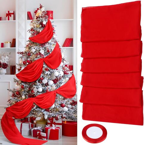 Thyle 28.8 Inch x 21.6 ft Giant Ribbon Christmas Tree Decorations Extra Large Gorgeous Elegant Wide Ribbon Garland for Christmas Staircase Wedding Indoor Outdoor Decorations(Red,Chiffon) in Saudi Arabia