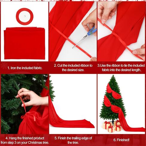 Thyle 28.8 Inch x 21.6 ft Giant Ribbon Christmas Tree Decorations Extra Large Gorgeous Elegant Wide Ribbon Garland for Christmas Staircase Wedding Indoor Outdoor Decorations(Red,Chiffon) in Saudi Arabia