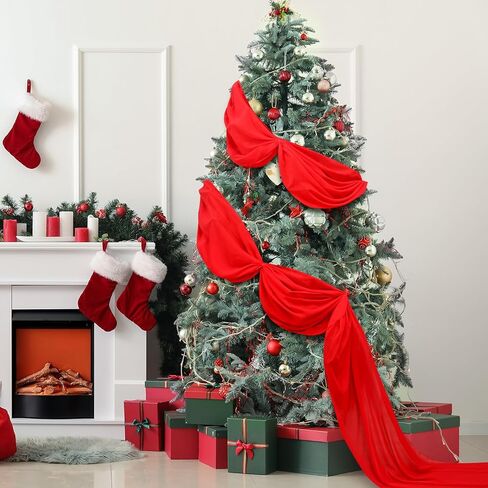 Thyle 28.8 Inch x 21.6 ft Giant Ribbon Christmas Tree Decorations Extra Large Gorgeous Elegant Wide Ribbon Garland for Christmas Staircase Wedding Indoor Outdoor Decorations(Red,Chiffon) in Saudi Arabia