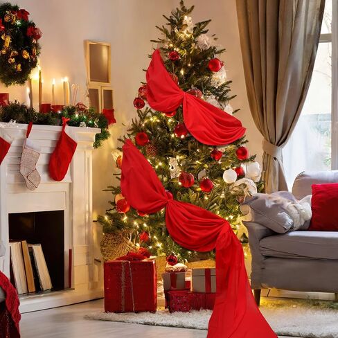 Thyle 28.8 Inch x 21.6 ft Giant Ribbon Christmas Tree Decorations Extra Large Gorgeous Elegant Wide Ribbon Garland for Christmas Staircase Wedding Indoor Outdoor Decorations(Red,Chiffon) in Saudi Arabia