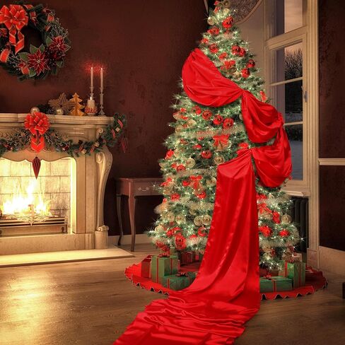 Thyle 28.8 Inch x 21.6 ft Giant Ribbon Christmas Tree Decorations Extra Large Gorgeous Elegant Wide Ribbon Garland for Christmas Staircase Wedding Indoor Outdoor Decorations(Red,Chiffon) in Saudi Arabia