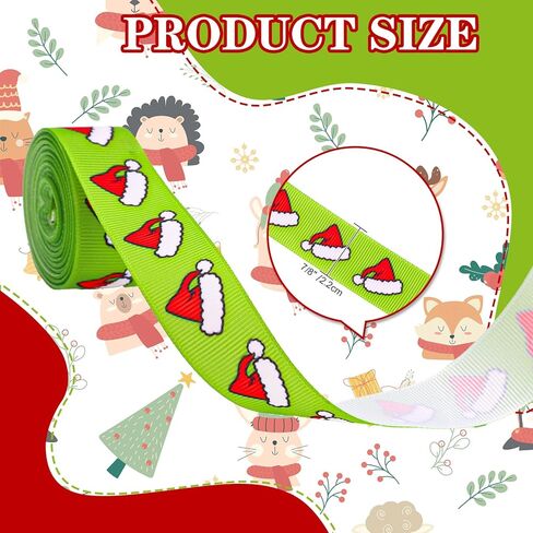 8 لفات عيد الميلاد أشرطة grosgrain 7/8 "أحمر أخضر عيد الميلاد حلوى قصب ضوء لمبة سانتا قبعة نقطة شريط النسيج الشريط الحرفية لقضاء عطلة عيد ميلاد إكليل القوس هدية التفاف ديكور الحفلات، 40 ياردة in Kuwait