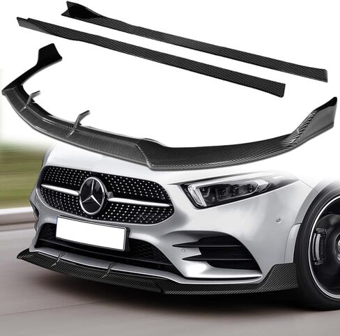 Q1-TECH، 9 قطع من وصلات الشفة الأمامية والتنورة الجانبية متوافقة مع مرسيدس بنز A-Class A200 A220 A250 A35 AMG Line Bumper 2019-2023، ممتص الصدمات الأمامي للشفاه ABS (أسود مطفي) in Saudi Arabia