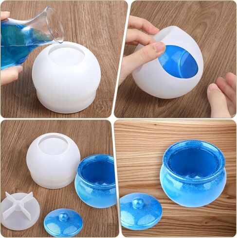 Silicone Resin Jar Mold Storage Box Resin Molds Epoxy Resins Casting Mold with Lid Trinket Jewelry Holder Candy Storage Box Organizer Bottle Candle Holder Home Decor Gift for DIY Art Craft Supplies in Saudi Arabia