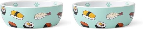 PetRageous 16043 Sushi Time Dishwasher-Safe Stoneware Cat or Dog Shallow Bowl 5.25-Inch Diameter 1.75-Inch Tall 1.75-Cups Capacity for Small Dogs and Cats or Kittens, Blue in Saudi Arabia