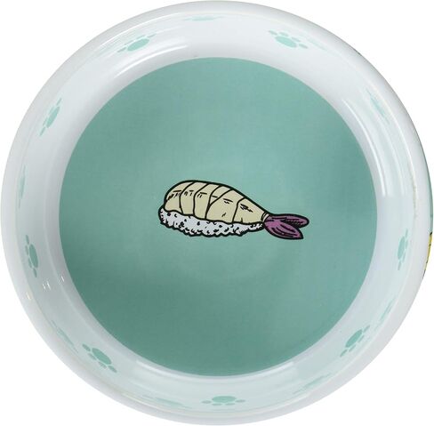 PetRageous 16043 Sushi Time Dishwasher-Safe Stoneware Cat or Dog Shallow Bowl 5.25-Inch Diameter 1.75-Inch Tall 1.75-Cups Capacity for Small Dogs and Cats or Kittens, Blue in Saudi Arabia