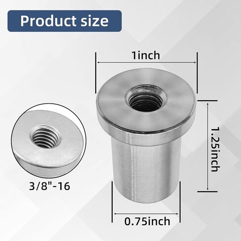 لحام على صامولة، 3/8 بوصة - 16 خيط طويل ملولب أنثى لحام صمولة فولاذية للهيكل (6 قطع) in Kuwait