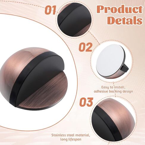 2 Pack Stainless Steel Half Dome Floor Door Stopper Self Adhesive Door Stoppers Floor Doors Stop Wall Protector No Drill Doors Stoppers for Living Room Bedroom Bathroom Office (Bronze) in Saudi Arabia