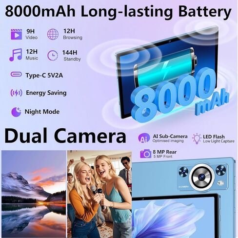 Android 14 Tablet 10.1 Inch 8000mAh Battery Tablets with 22GB RAM 128GB ROM 1TB Expand, Octa-Core HD Touchscreen Tablet with Keyboard, Mouse, Support Widevine L1, Split-Screen - Blue in Saudi Arabia
