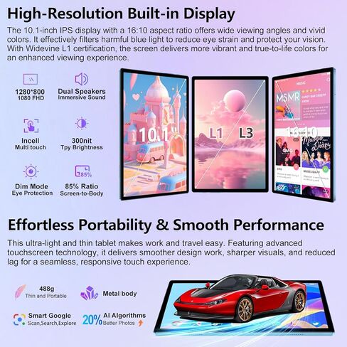 Android 14 Tablet 10.1 Inch 8000mAh Battery Tablets with 22GB RAM 128GB ROM 1TB Expand, Octa-Core HD Touchscreen Tablet with Keyboard, Mouse, Support Widevine L1, Split-Screen - Blue in Saudi Arabia
