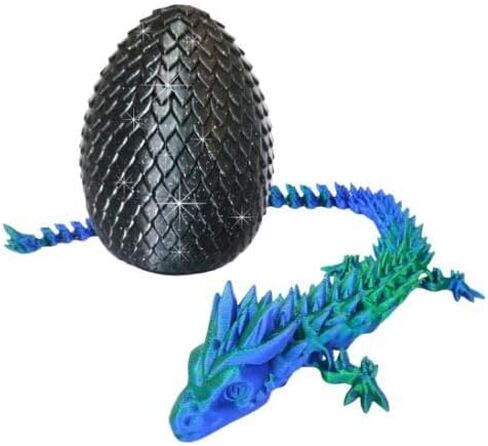 20" Articulated 3 Dimensional Printed Dragon – Color-Changing Fidget Figurine, Mythical Dragon Figure, Made in USA, 3D printed toys - Christmas stocking Stuffers (Blue/Green with Black Egg) in Saudi Arabia