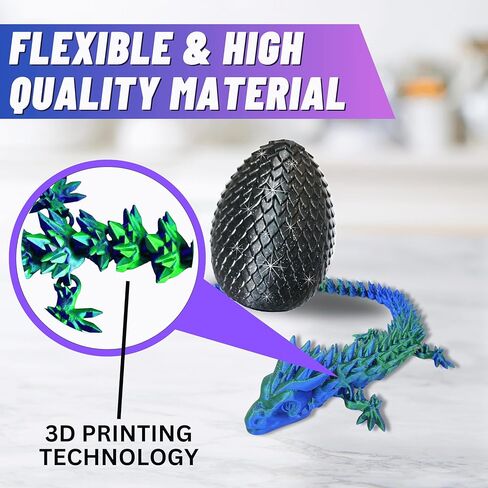 20" Articulated 3 Dimensional Printed Dragon – Color-Changing Fidget Figurine, Mythical Dragon Figure, Made in USA, 3D printed toys - Christmas stocking Stuffers (Blue/Green with Black Egg) in Saudi Arabia