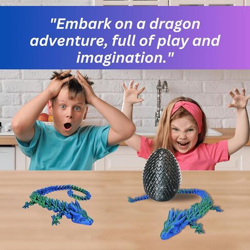 20" Articulated 3 Dimensional Printed Dragon – Color-Changing Fidget Figurine, Mythical Dragon Figure, Made in USA, 3D printed toys - Christmas stocking Stuffers (Blue/Green with Black Egg) in Saudi Arabia