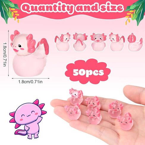 50 Pcs Axolotl Ducks Toy Figures, Mini Axolotl Resin Ducks Bulk, Tiny Axolotls Figurine Dress up Duck Toy for Party Favors (Axolotl) in Saudi Arabia