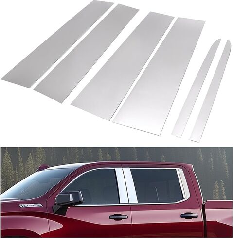 HECASA Stainless Steel Center Door Pillar Post Trim Set Compatible with 2019-2025 Chevy Chevrolet Silverado GMC Sierra 1500 Crew Double Cab Stick-on Pillar Trim Decal Silvery 6PCS in Saudi Arabia