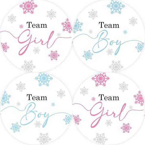 40pcs Snowflake Gender Reveal Thank You Stickers, Winter Wonderland Team Boy Team Girl Round Stickers, Baby It's Cold Outside Round Labels for Winter Gender Reveal Party Favors in Saudi Arabia