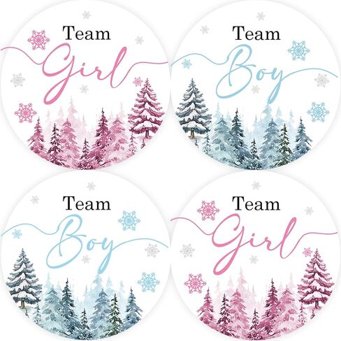 40pcs Snowflake Gender Reveal Thank You Stickers, Winter Wonderland Team Boy Team Girl Round Stickers, Baby It's Cold Outside Round Labels for Winter Gender Reveal Party Favors in Saudi Arabia