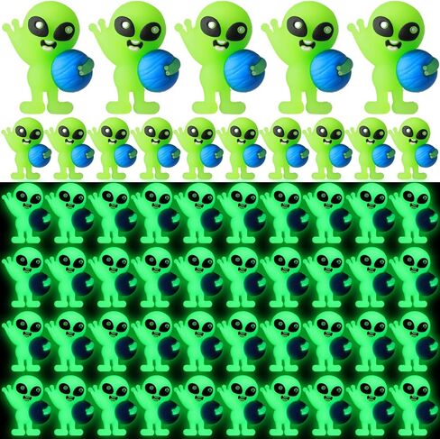 25 Pcs Glow in The Dark Mini Alien Figures Tiny Planet Alien Figurines to Hide Seek Luminous Astronaut Statue Space Party Goodie Bag Piñata Fillers Cake Toppers in Saudi Arabia
