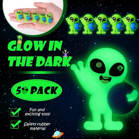 25 Pcs Glow in The Dark Mini Alien Figures Tiny Planet Alien Figurines to Hide Seek Luminous Astronaut Statue Space Party Goodie Bag Piñata Fillers Cake Toppers in Saudi Arabia