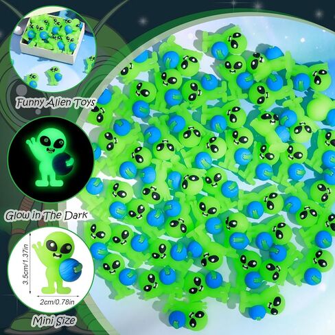 25 Pcs Glow in The Dark Mini Alien Figures Tiny Planet Alien Figurines to Hide Seek Luminous Astronaut Statue Space Party Goodie Bag Piñata Fillers Cake Toppers in Saudi Arabia