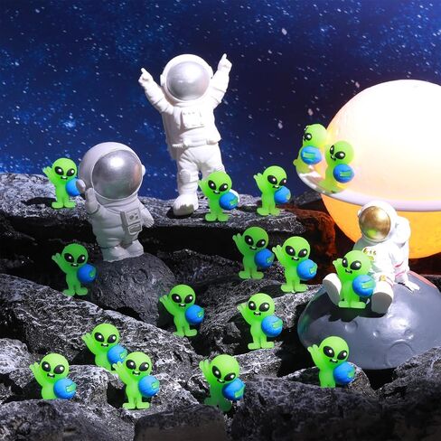 25 Pcs Glow in The Dark Mini Alien Figures Tiny Planet Alien Figurines to Hide Seek Luminous Astronaut Statue Space Party Goodie Bag Piñata Fillers Cake Toppers in Saudi Arabia