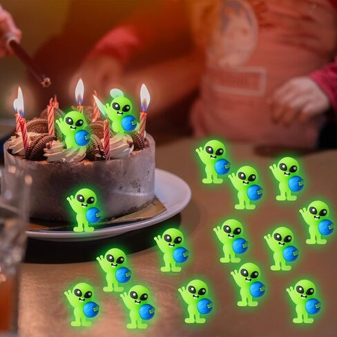 25 Pcs Glow in The Dark Mini Alien Figures Tiny Planet Alien Figurines to Hide Seek Luminous Astronaut Statue Space Party Goodie Bag Piñata Fillers Cake Toppers in Saudi Arabia