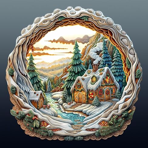 Wooden Puzzles for Adults - Snow House Puzzle, Flat Puzzle with 3D Visual Effect, Snowy Scene Wood Puzzles Adult, Wall Art Home Decor (L-13.4 * 13.2in 280 Pieces) in Saudi Arabia