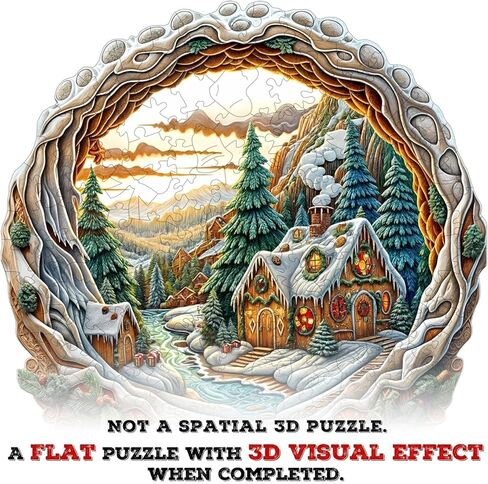Wooden Puzzles for Adults - Snow House Puzzle, Flat Puzzle with 3D Visual Effect, Snowy Scene Wood Puzzles Adult, Wall Art Home Decor (L-13.4 * 13.2in 280 Pieces) in Saudi Arabia