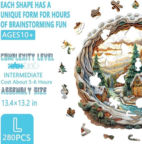 Wooden Puzzles for Adults - Snow House Puzzle, Flat Puzzle with 3D Visual Effect, Snowy Scene Wood Puzzles Adult, Wall Art Home Decor (L-13.4 * 13.2in 280 Pieces) in Saudi Arabia