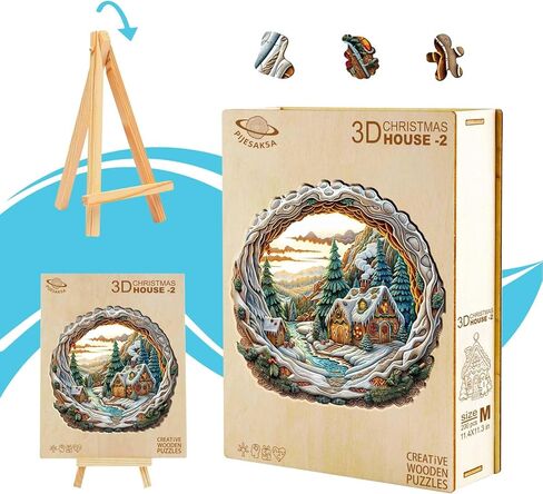 Wooden Puzzles for Adults - Snow House Puzzle, Flat Puzzle with 3D Visual Effect, Snowy Scene Wood Puzzles Adult, Wall Art Home Decor (L-13.4 * 13.2in 280 Pieces) in Saudi Arabia