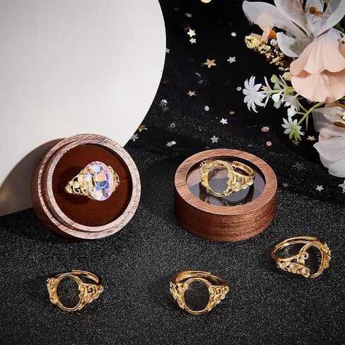 Beebeecraft 1 Box 4Pcs Blank Ring Base 24K Gold Plated Flower Flat Round Pad Adjustable Prong Ring Setting with Oval Tray for DIY Jewelry Making in Saudi Arabia