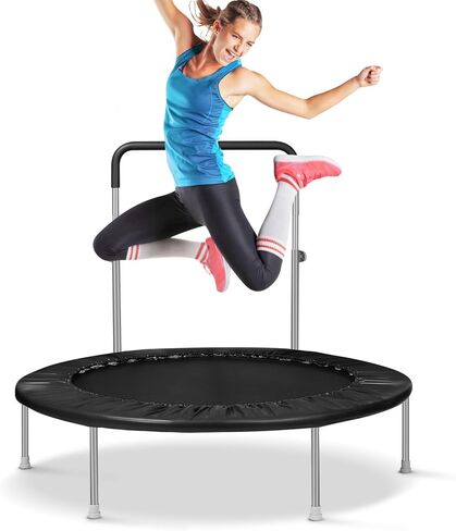 48Inch Rebounder Trampoline for Adults with Adjustable Bar, Mini Fitness Trampoline for Adults and Kids, Small Exercise Trampoline with Handle for Indoor Outdoor Workout, Blue in Kuwait