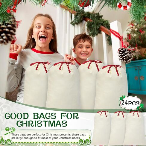Abbylike 12 Pcs Santa Sublimation Blank Christmas Sacks with Drawstring Large Christmas Natural Cotton Heavy Duty Sack Laundry Bags for Xmas Gift Giving Sublimation Drawstring Bags 18.9 x 26.8 Inch in Saudi Arabia