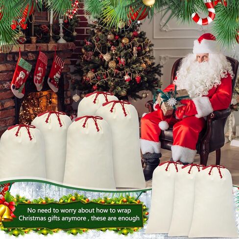 Abbylike 12 Pcs Santa Sublimation Blank Christmas Sacks with Drawstring Large Christmas Natural Cotton Heavy Duty Sack Laundry Bags for Xmas Gift Giving Sublimation Drawstring Bags 18.9 x 26.8 Inch in Saudi Arabia