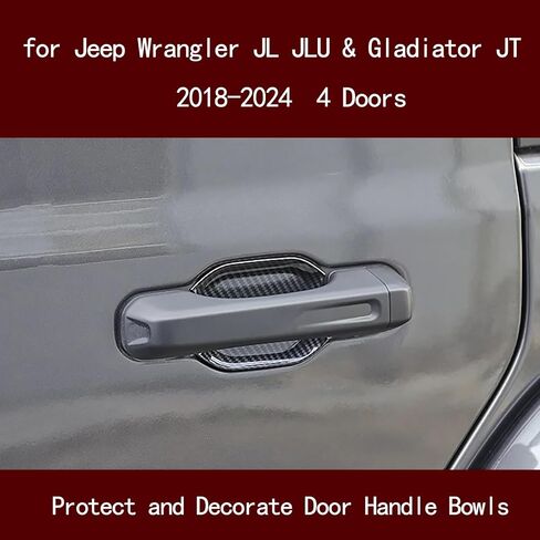 غطاء وعاء مقبض الباب من LIUQING لـ 2018-2024 2025 Jeep Wrangler JL JLU & Gladiator JT 4 أبواب الملحقات الخارجية واقي خدش وعاء الباب (ألياف الكربون) in Kuwait