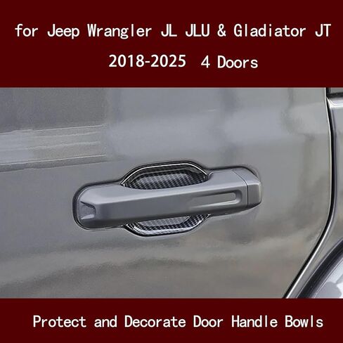 غطاء وعاء مقبض الباب من LIUQING لـ 2018-2024 2025 Jeep Wrangler JL JLU & Gladiator JT 4 أبواب الملحقات الخارجية واقي خدش وعاء الباب (ألياف الكربون) in Kuwait