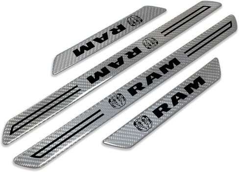 iPick Image for RAM 2019 up Silver Real Carbon Fiber 4 Pcs Universal Door Sill Step Protector Kick Plates - Official Licensed in Saudi Arabia