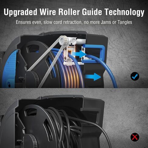 SURAIELEC 12 Gauge Extension Cord Reel, 60 FT Retractable Extension Cord, 12 AWG/3C SJTOW Heavy Duty Power Cord, 15 AMP Circuit Breaker, Lighted Triple Tap, Ceiling or Wall Mount, UL Listed in Kuwait