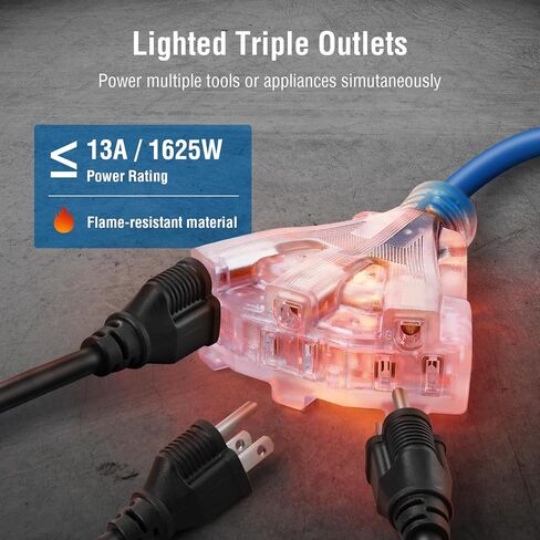 SURAIELEC 12 Gauge Extension Cord Reel, 60 FT Retractable Extension Cord, 12 AWG/3C SJTOW Heavy Duty Power Cord, 15 AMP Circuit Breaker, Lighted Triple Tap, Ceiling or Wall Mount, UL Listed in Kuwait