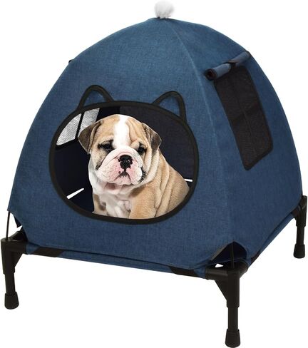 Pozico Elevated Pet Bed with Breathable Mesh for Small Cat and Dog, Raised Cooling Pet Cot for Puppy and Kitty, 18.9x18.9 inch (Black Bed) in Kuwait