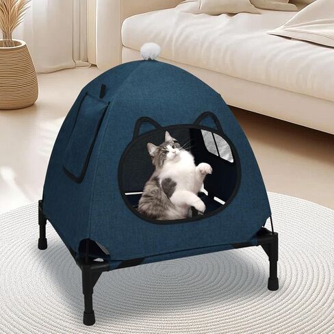 Pozico Elevated Pet Bed with Breathable Mesh for Small Cat and Dog, Raised Cooling Pet Cot for Puppy and Kitty, 18.9x18.9 inch (Black Bed) in Kuwait