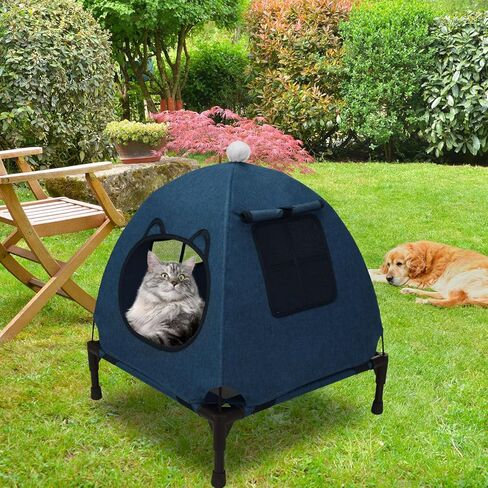 Pozico Elevated Pet Bed with Breathable Mesh for Small Cat and Dog, Raised Cooling Pet Cot for Puppy and Kitty, 18.9x18.9 inch (Black Bed) in Kuwait