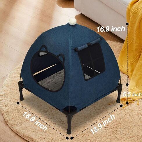 Pozico Elevated Pet Bed with Breathable Mesh for Small Cat and Dog, Raised Cooling Pet Cot for Puppy and Kitty, 18.9x18.9 inch (Black Bed) in Kuwait