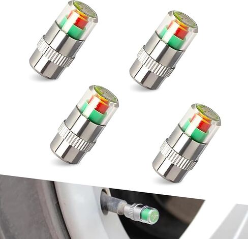 4 PCS Car Tire Pressure Monitor Valve Stem Caps, 2.4Bar 36PSI Tire Pressure Monitor Sensor Indicator, 3 Color Eye Alert Tire Pressure Monitor Valve Caps with Pressure Gauge in Saudi Arabia
