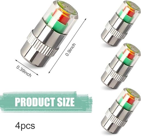 4 PCS Car Tire Pressure Monitor Valve Stem Caps, 2.4Bar 36PSI Tire Pressure Monitor Sensor Indicator, 3 Color Eye Alert Tire Pressure Monitor Valve Caps with Pressure Gauge in Saudi Arabia