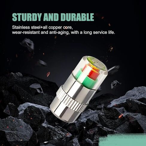 4 PCS Car Tire Pressure Monitor Valve Stem Caps, 2.4Bar 36PSI Tire Pressure Monitor Sensor Indicator, 3 Color Eye Alert Tire Pressure Monitor Valve Caps with Pressure Gauge in Saudi Arabia